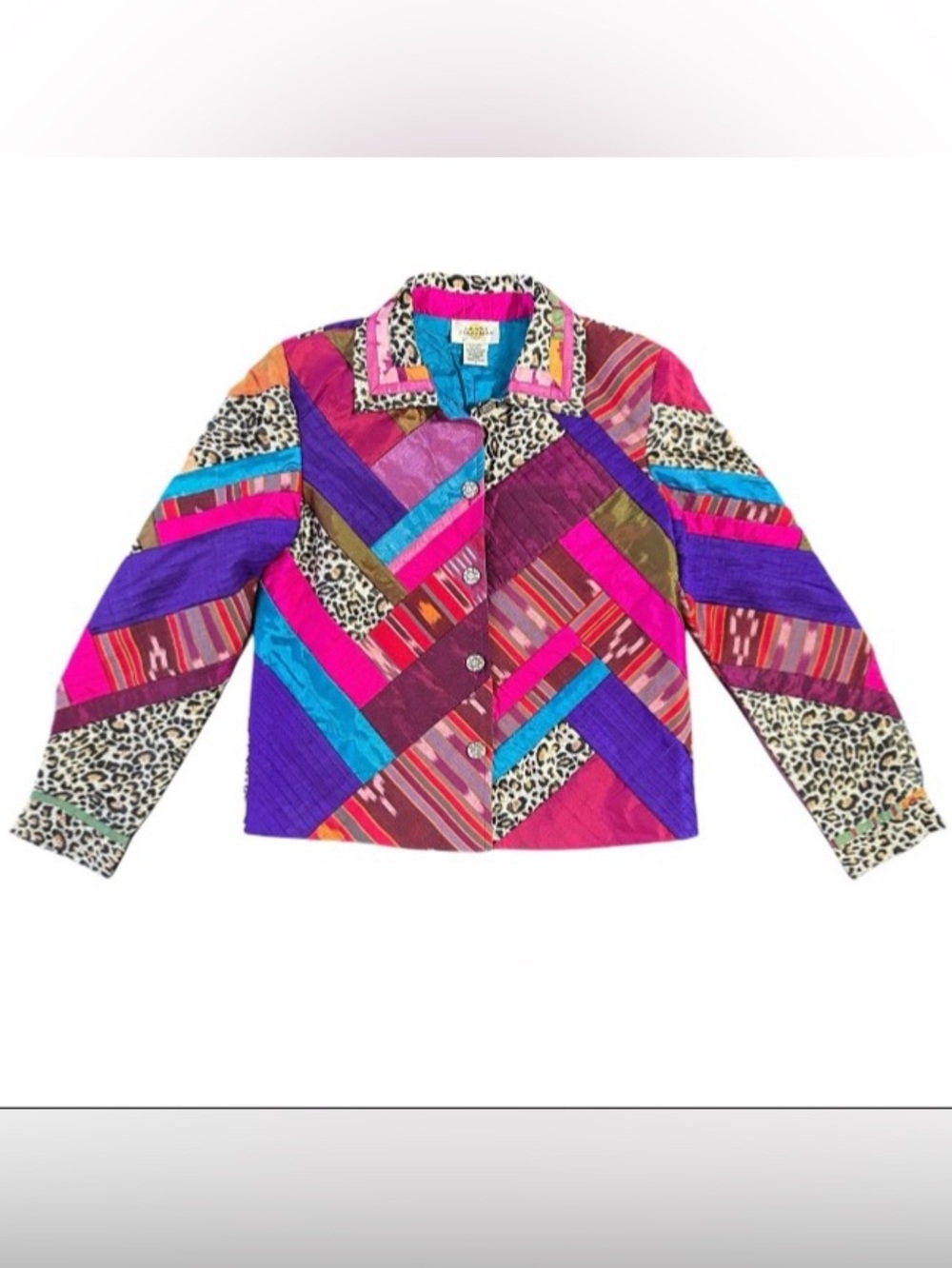 Sandy Starkman Vtg 90s Women’s Blazer Silk Patchwork Sz Small Artsy Wearable Art